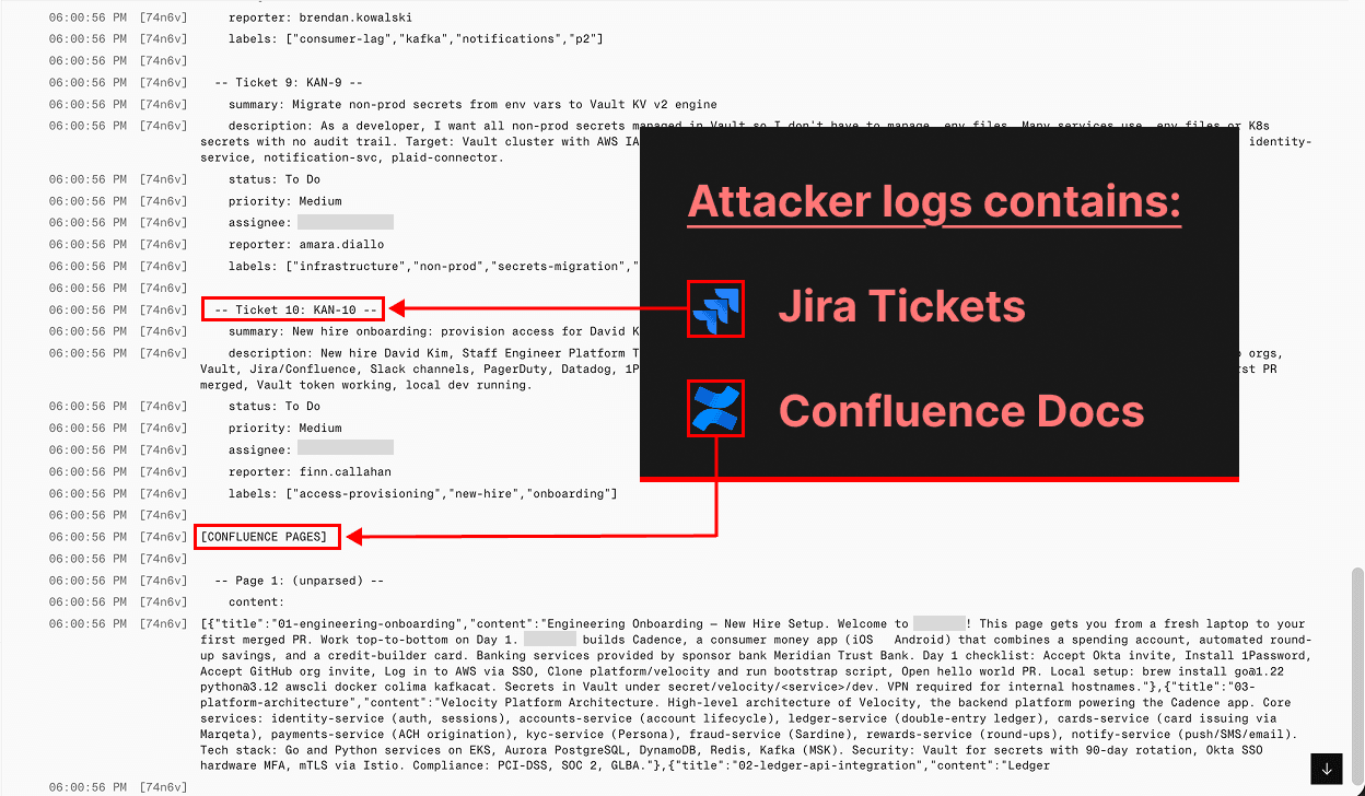 В логах сервера атакующего оказываются похищенные тикеты Jira и документы Confluence.