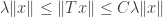 \lambda\|x\|\leq\|Tx\|\leq C\lambda\|x\|