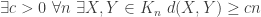 \exists c>0\ \forall n\ \exists X,Y\in K_n\ d(X,Y)\geq cn