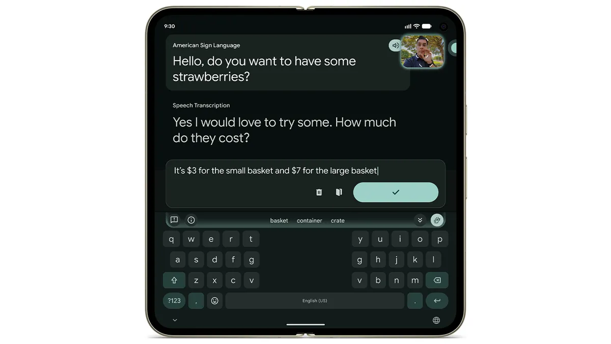 Поддержка Live Transcribe с ASL на Pixel 11 Pro Fold