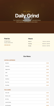 Страница кофейни, сгенерированная DeepSeek V4 Pro — левый запуск