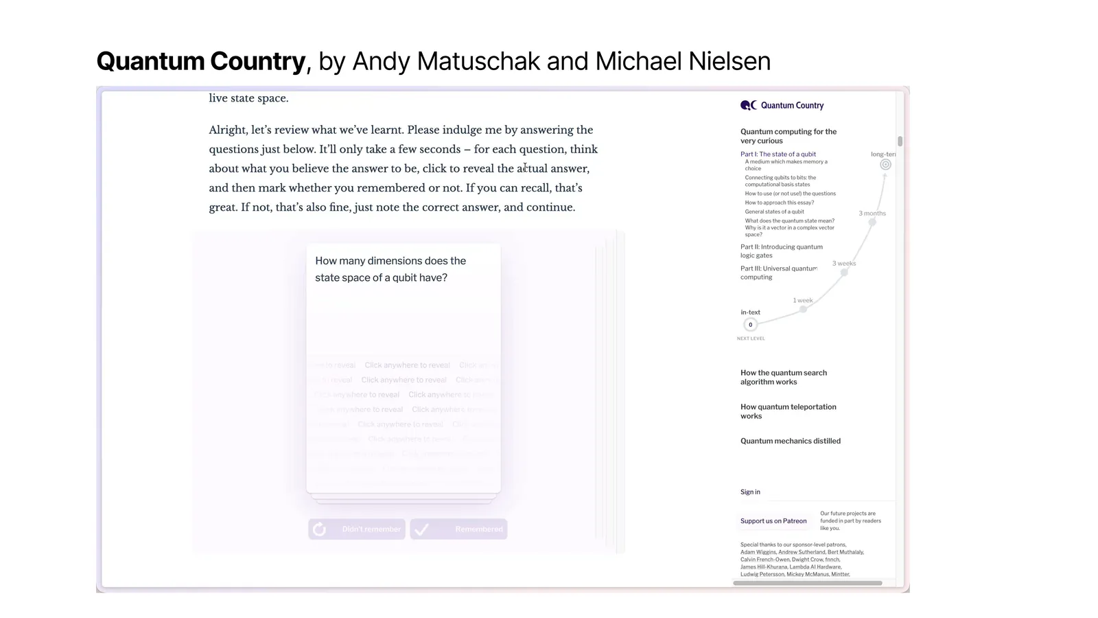 Слайд с цитатой Энди Матушака: книги не работают. Скриншот Quantum Country.