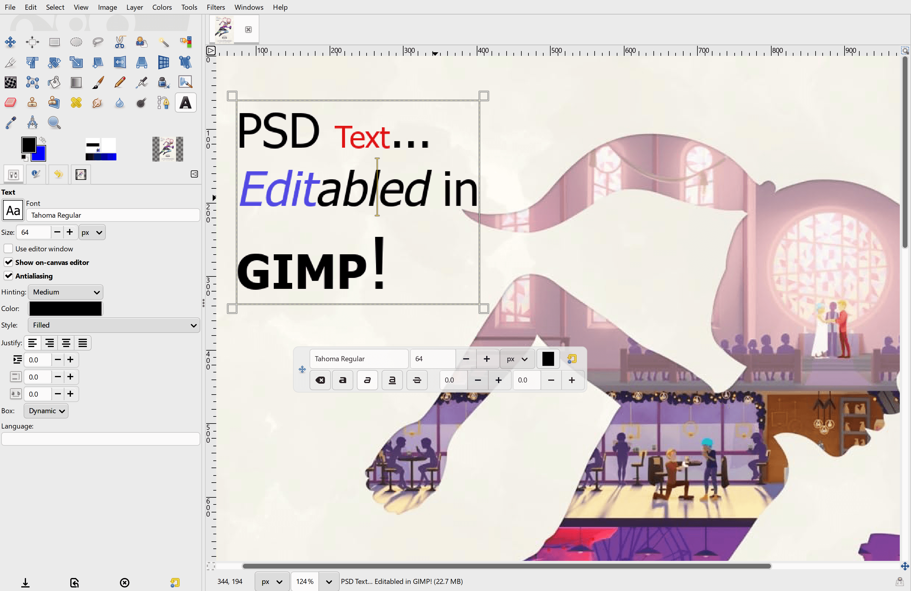 Редактируемые текстовые слои PSD в GIMP
