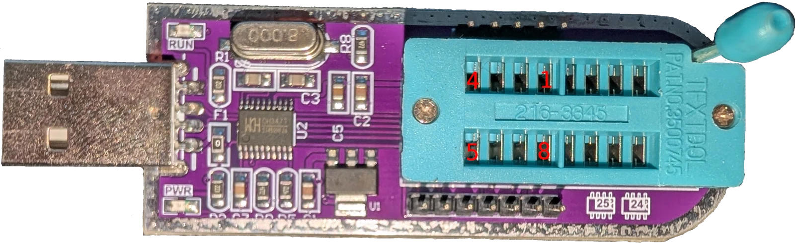 Размеченные выводы CH347 для SPI NOR flash