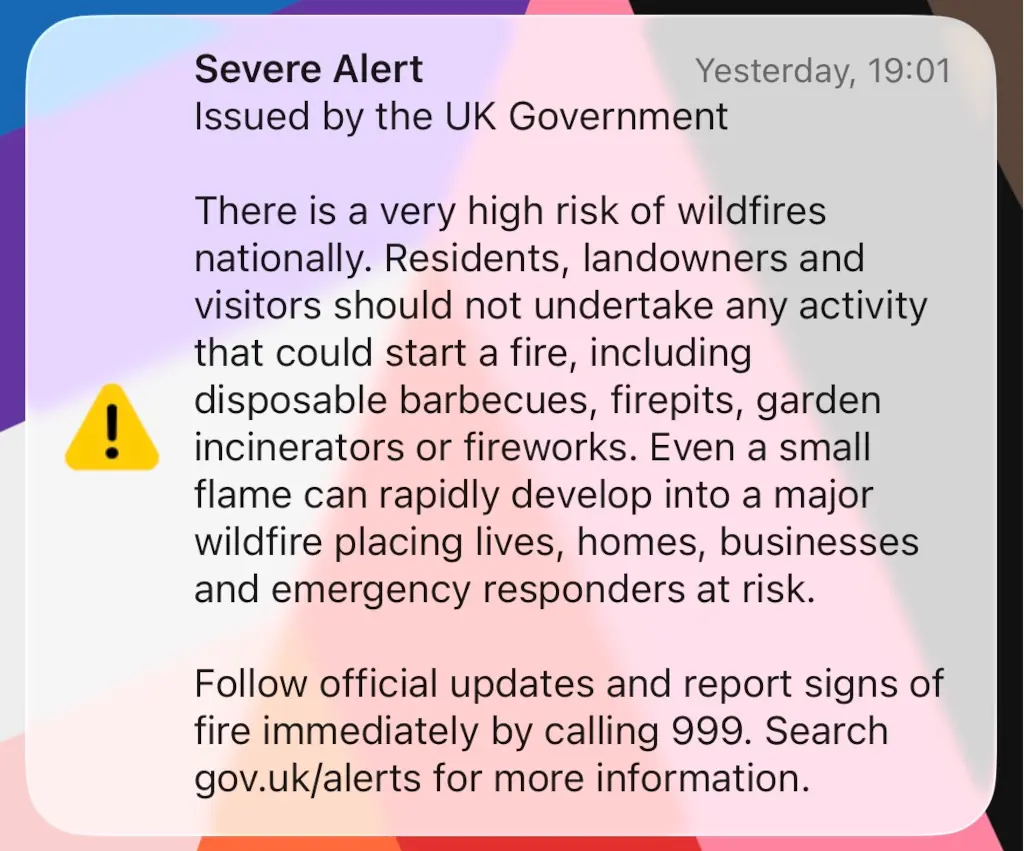 Alert about fire risk in the UK.