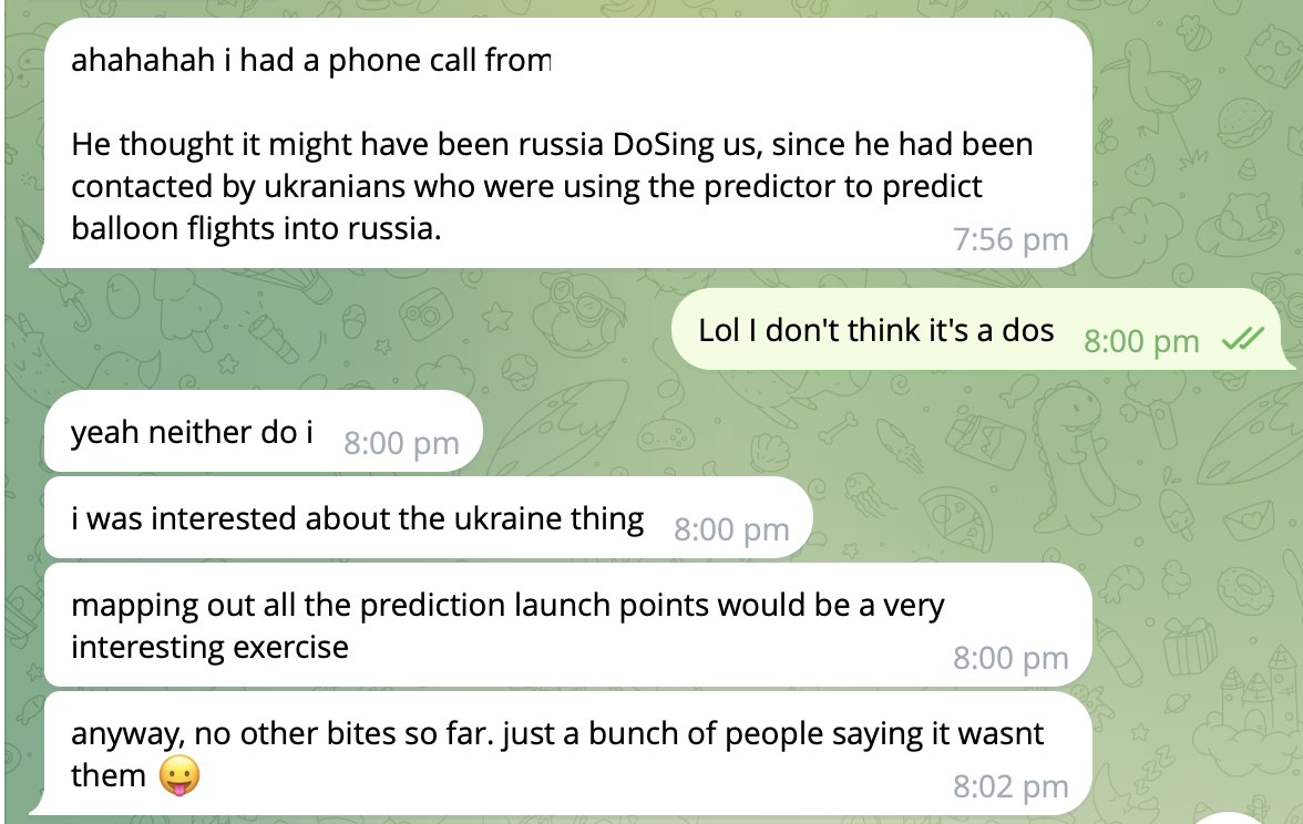 Сообщения в Telegram с предположением, что это Россия устраивает DDoS, потому что украинцы могут использовать сервис для управления дронами