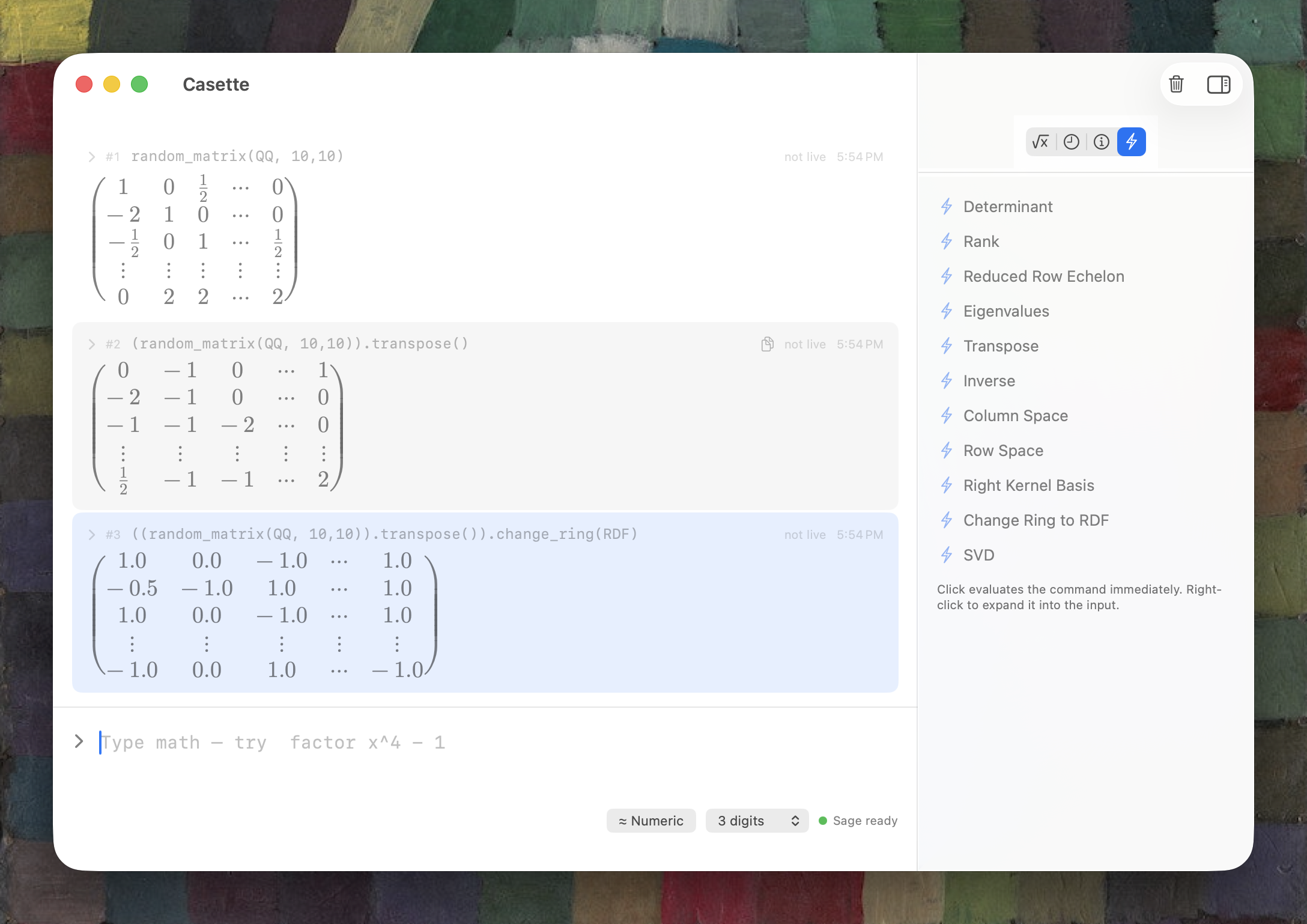 Нативный фронтенд в стиле калькулятора для SageMath