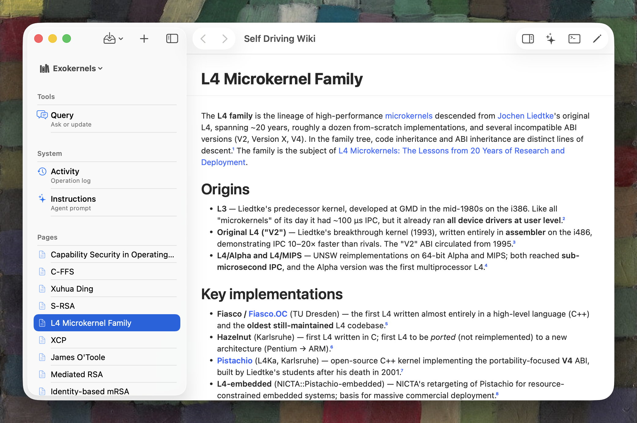 Self Driving Wiki.app, персональная LLM-вики