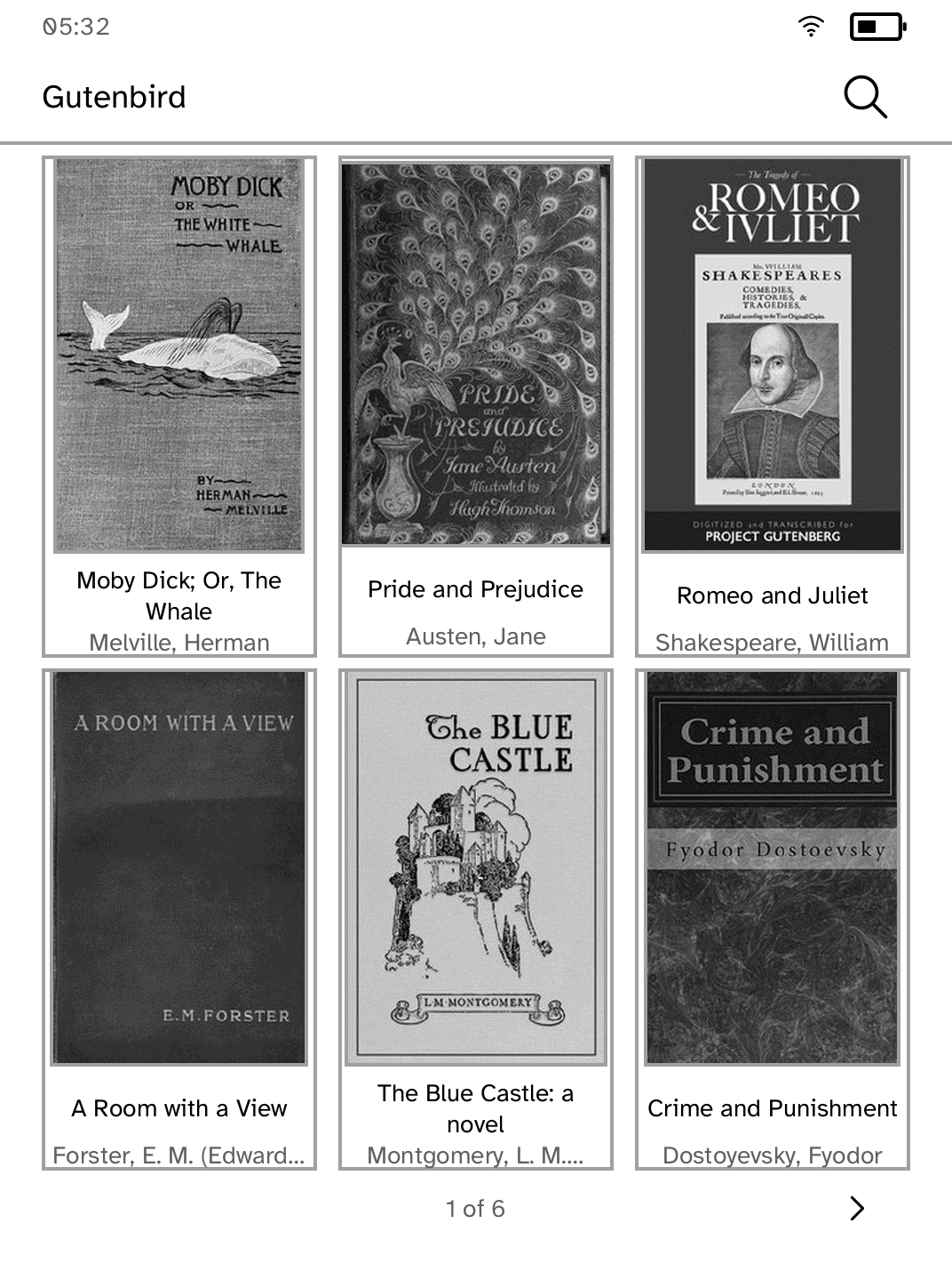 Полка обложек книг из каталога OPDS на Kobo