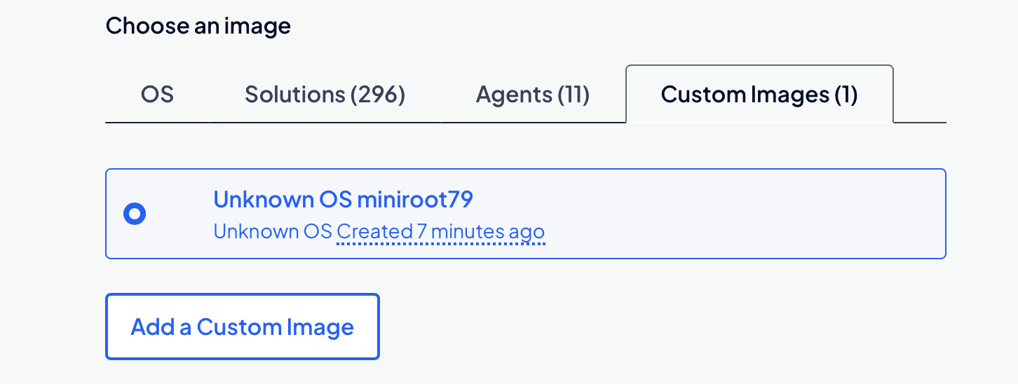 Select custom miniroot79.img file on DigitalOcean