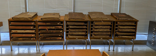 A stack of many Sanborn maps at the New Orleans Public Library