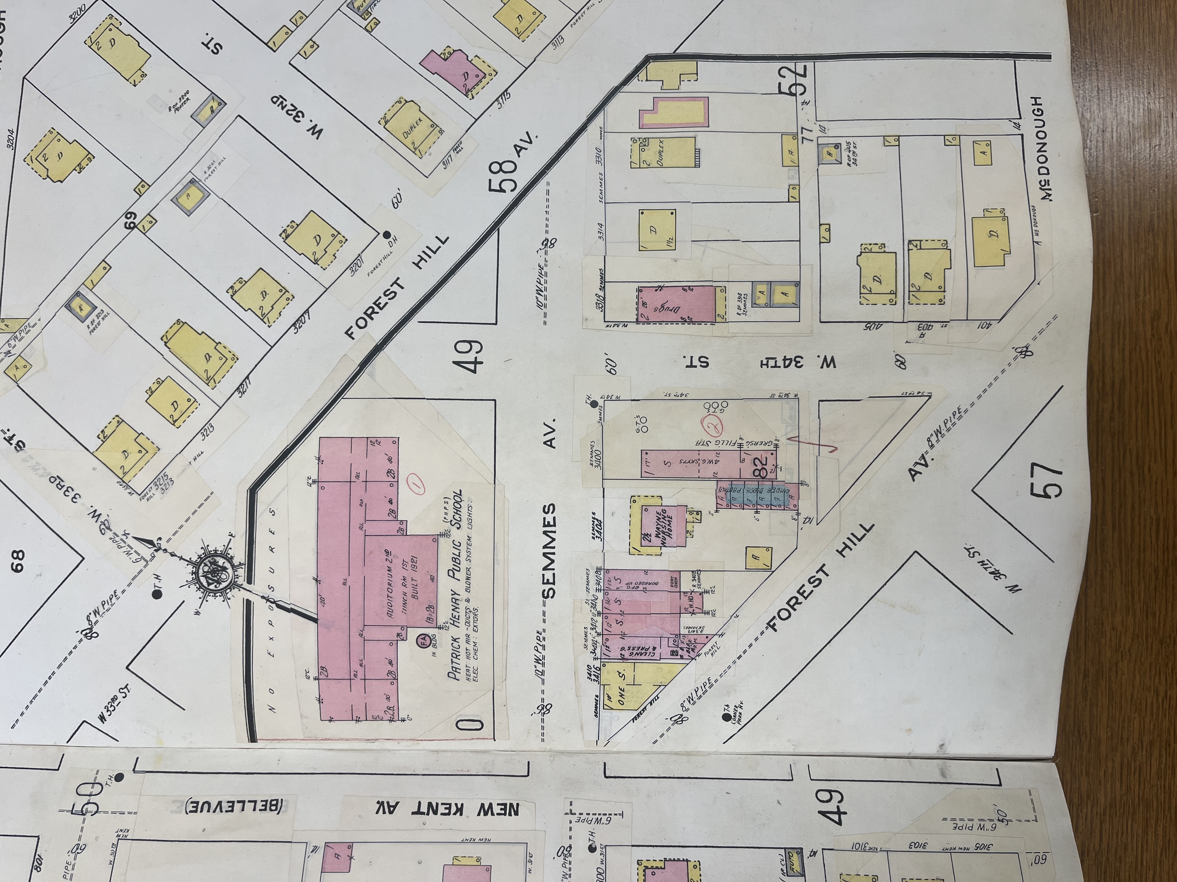 A close-up of a page from a Sanborn map