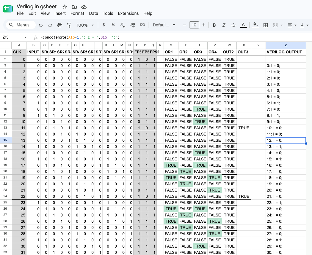 Verilog в Google Sheets