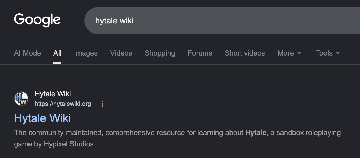 Hytale Wiki в Google