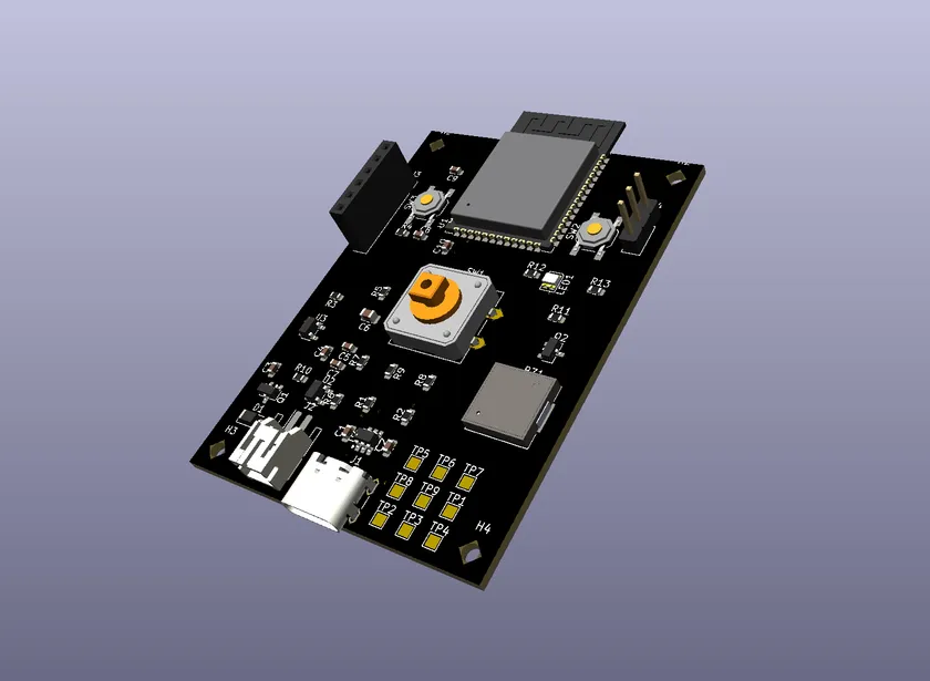 Спроектированная Copperhead плата: Open Telegraph key на базе ESP32-S3 с USB-C и медным переключателем, отрисовано из KiCad-файлов.