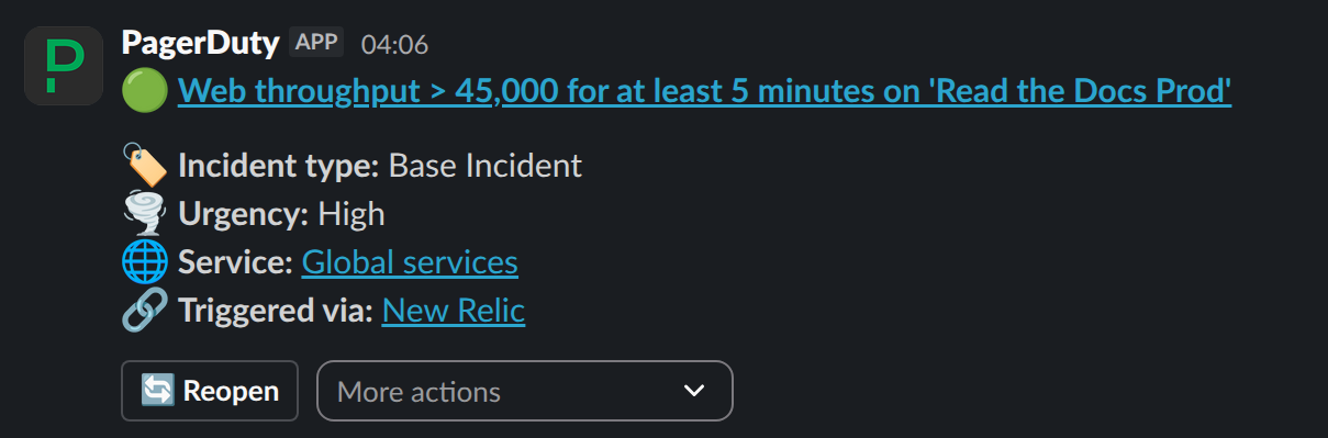 Slack notification when Read the Docs is getting 45k uncached req/min