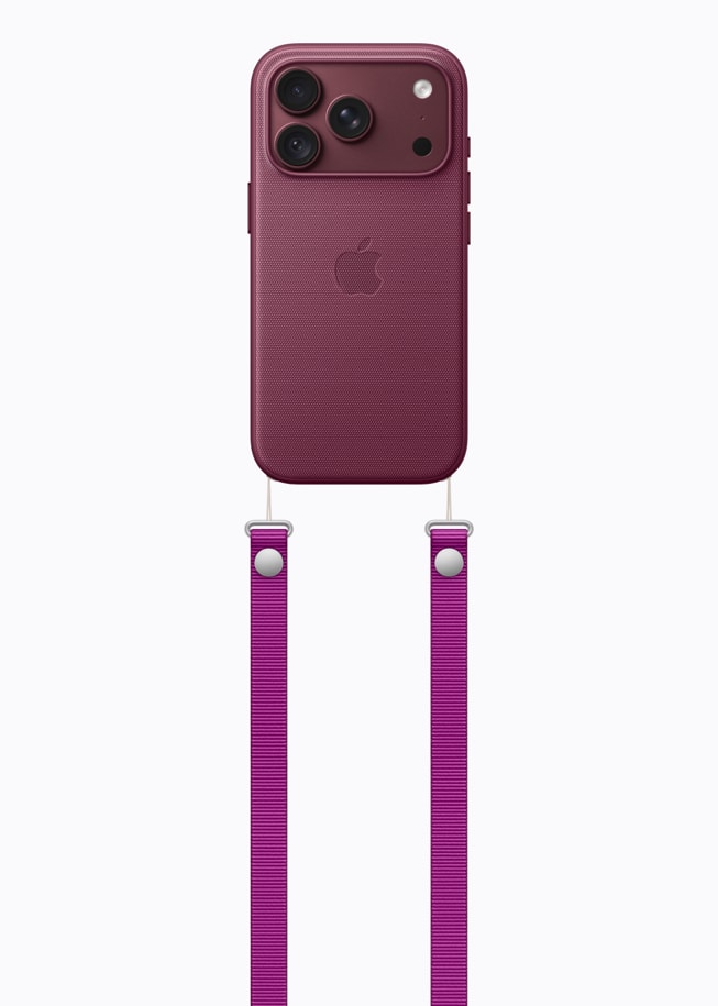 Burgundy iPhone 18 Pro с координирующим чехлом в паре с magenta ремнём Crossbody.
