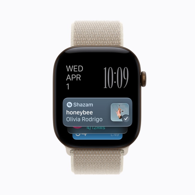 Apple Watch Series 12 показывает Shazam с обнаруженной песней «Honeybee» Olivia Rodrigo.