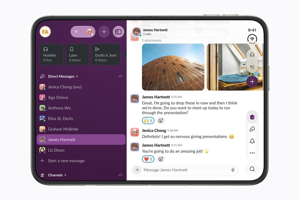 Интерфейс приложения Slack показан на iPhone Duo