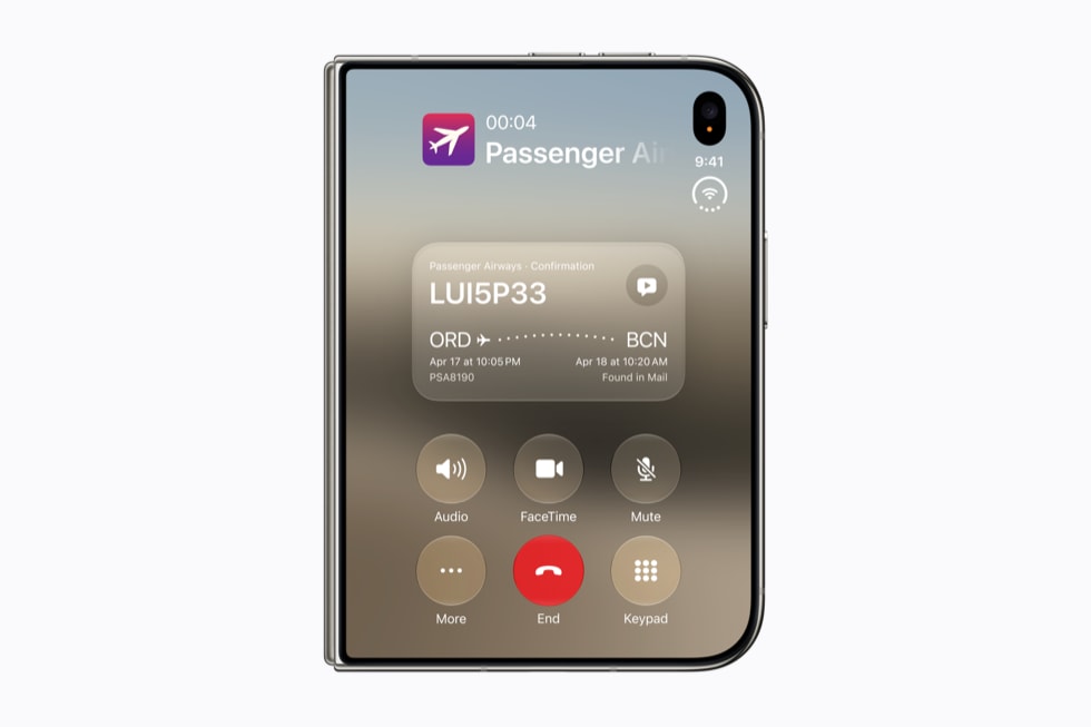 На iPhone Duo виджет показывает Call Context, касающийся телефонного звонка, связанного с авиапутешествием человека