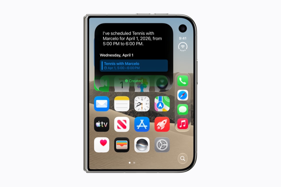 Siri AI использует приложения пользователя iPhone Duo для создания события Calendar для теннисного матча