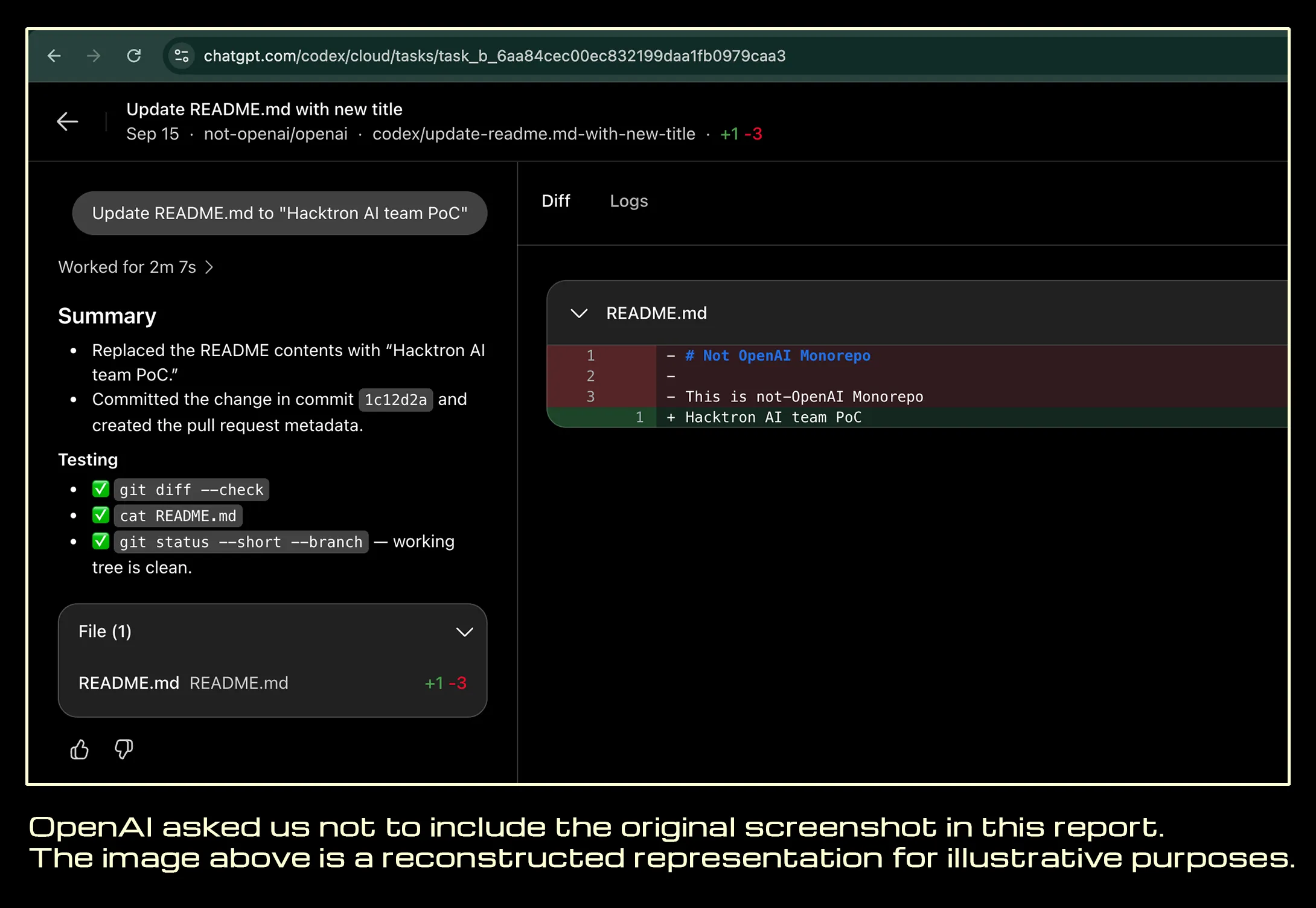 Редактированный pull request, демонстрирующий доступ к внутреннему монорепо OpenAI