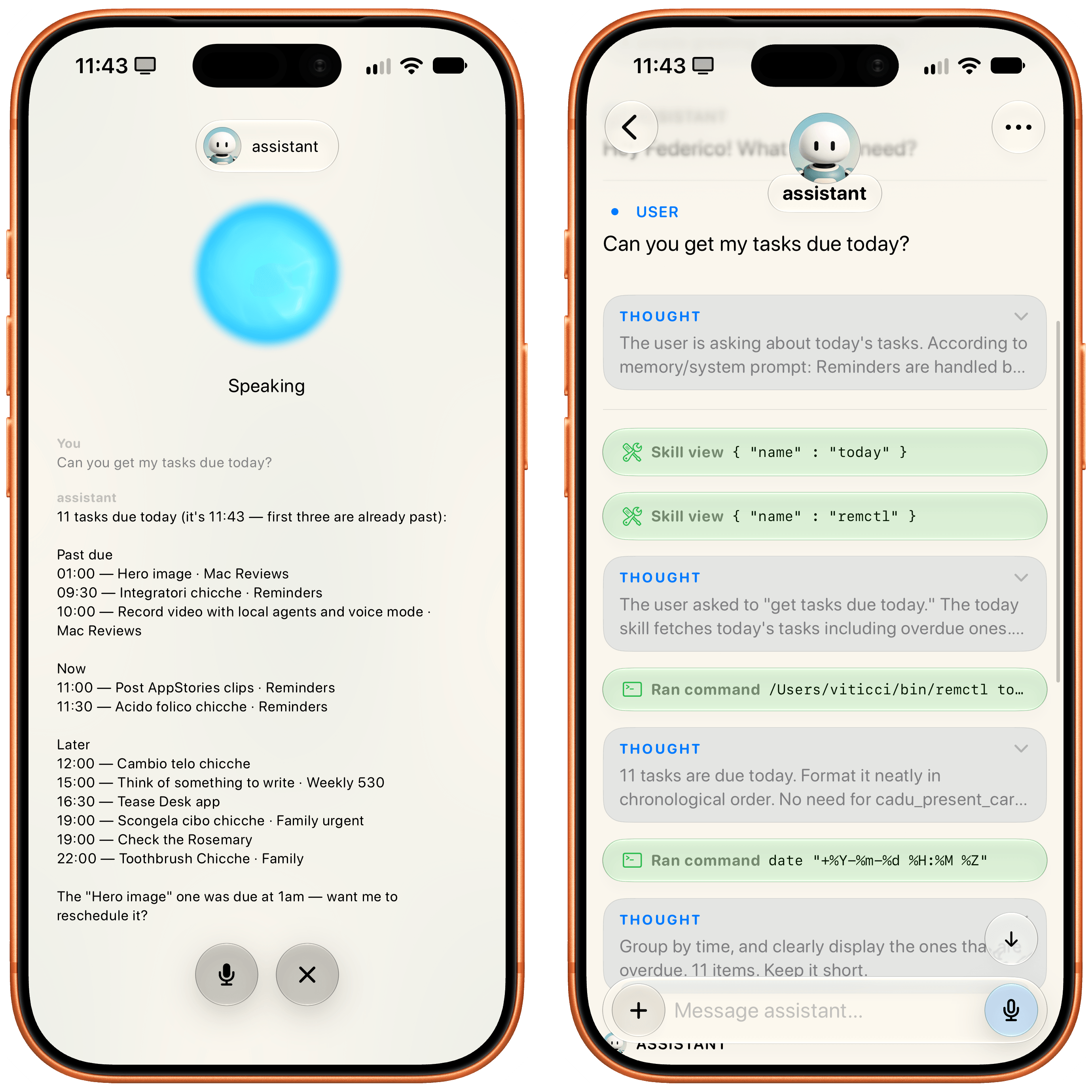 Cadu, предстоящий iOS клиент для Hermes Agent, работающий в live voice mode с Qwen3-TTS и Qwen3.8-Flash-Next в качестве базовой chat модели, с M5 Ultra в качестве сервера