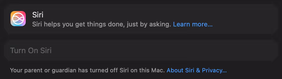 Параметр Siri в macOS 27