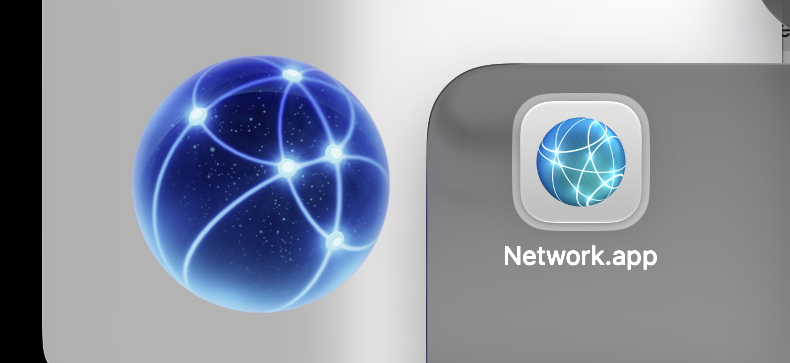 Старая и новая иконка приложения Network в разных местах.