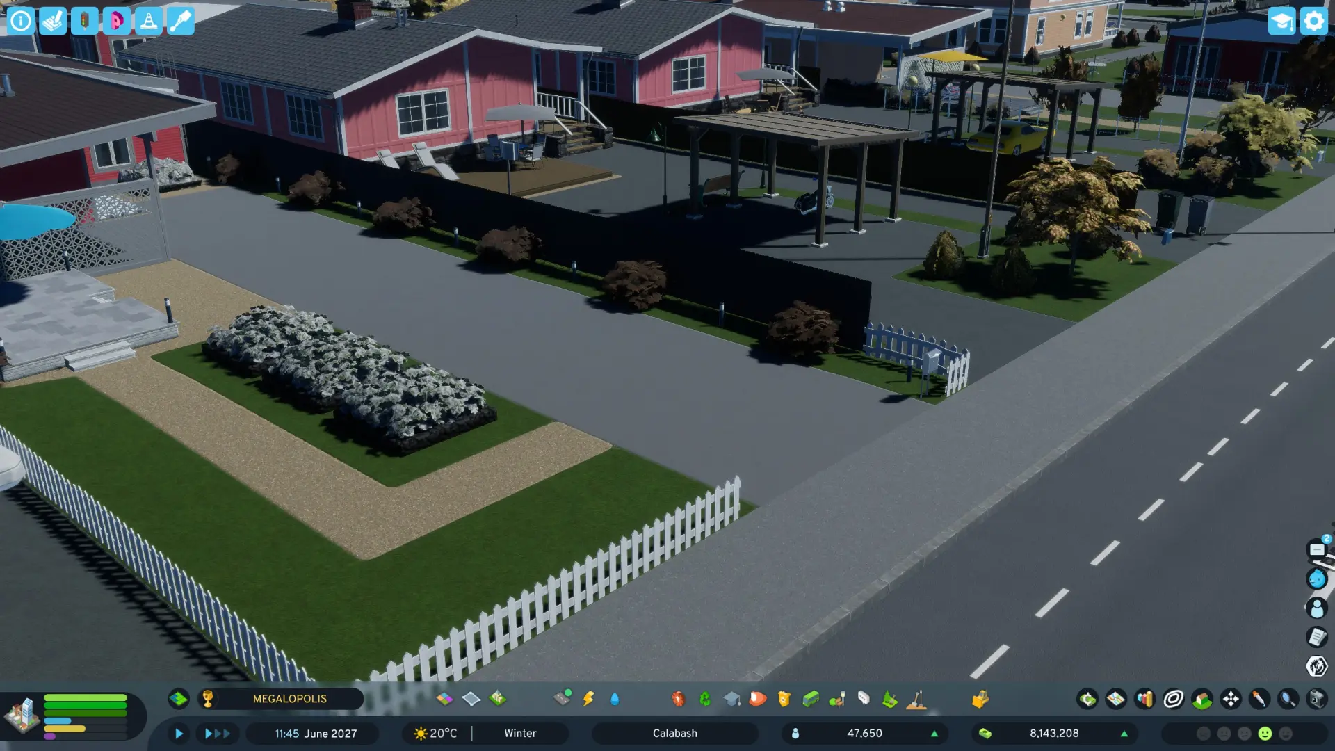 Жилой район по умолчанию в Cities: Skylines 2: чистые, однородные здания независимо от стоимости земли или деградации района.
