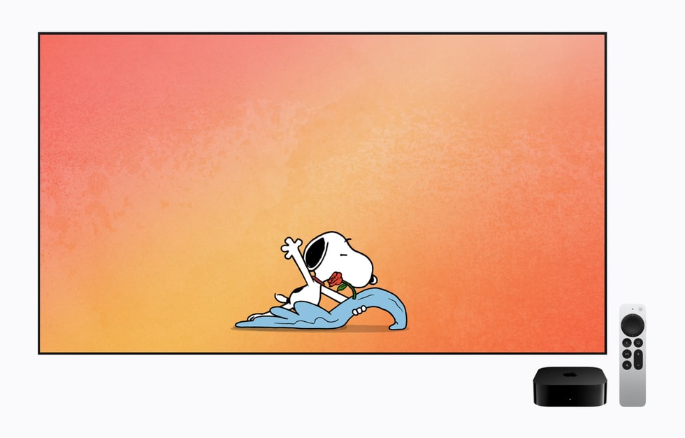 Apple TV 4K показывает скринсейвер Snoopy
