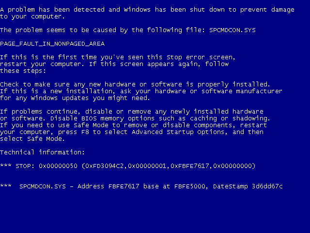 Синий экран смерти в Windows XP, Vista и 7