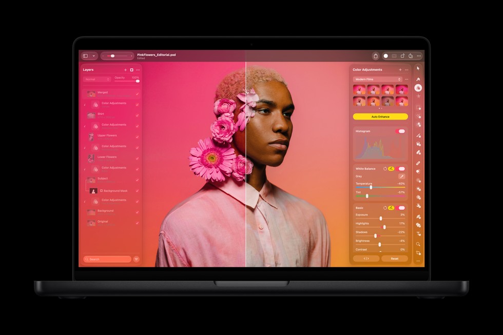 Изображение редактируется в приложении Pixelmator Pro на 14-дюймовом MacBook Pro с M6.