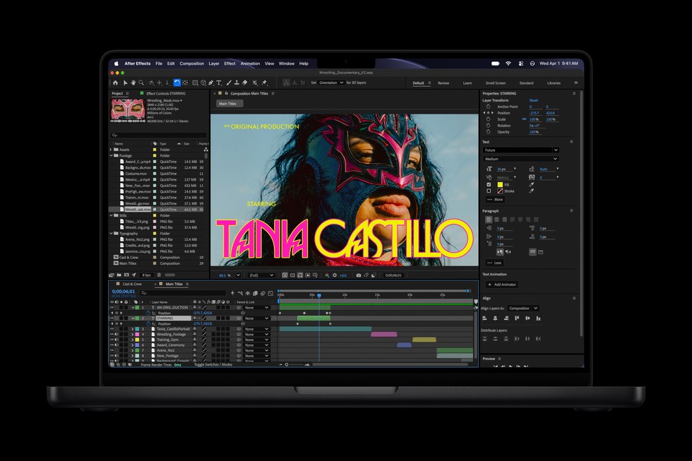 Проект редактируется в Adobe After Effects на 14-дюймовом MacBook Pro с M6.