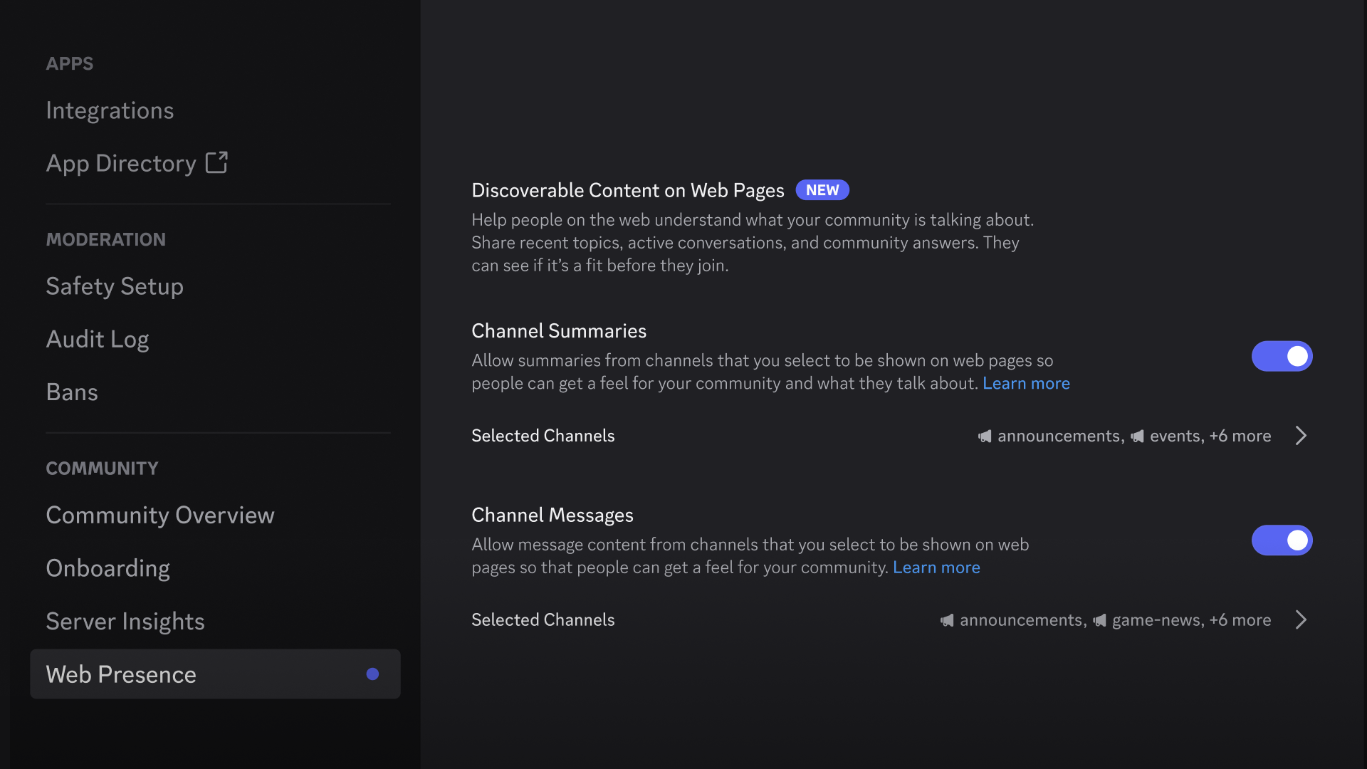 Новые опции для администраторов серверов, чтобы настроить свою Server Web Page, расположенные в Server Settings > Web Presence.